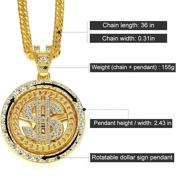 NYUK Costume Gold Chain for Men Spinner Dollar Sign Necklaces 36 Inches - Picture 6 of 6